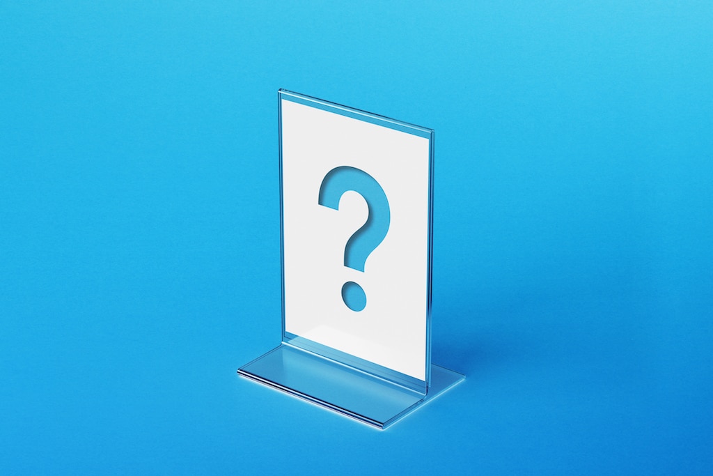 Question mark flyer on blue background. 